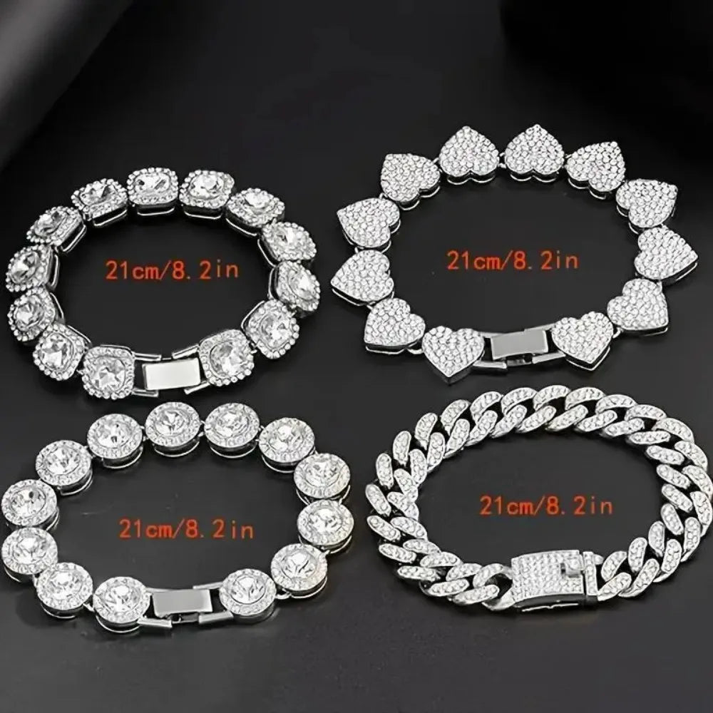 Tenni Bracelet Set 4 Piece Heart Shape Cuban